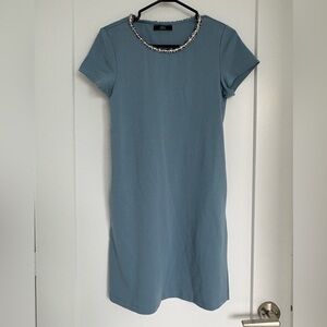 IORA Elegant Blue Women's T-Shirt Dress with Pockets, Size Small